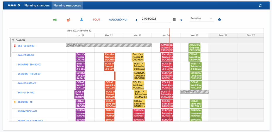 planning camion parc